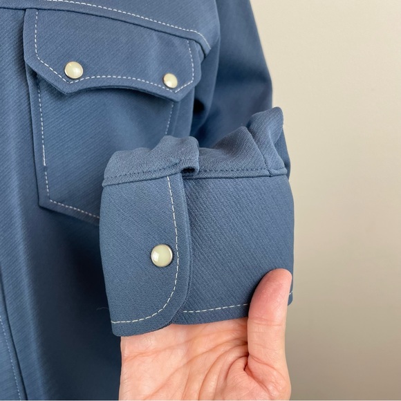 Big Yank Vintage Union Made Polyester Double Knit Dress Pants Shirt Set Men Blue - Picture 6 of 11